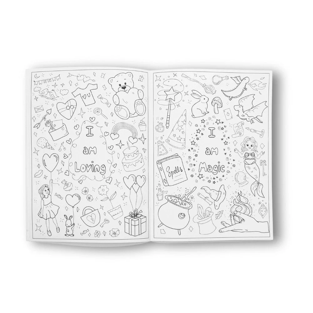 Girls Travel Activity Set - Affirmation Coloring Book, Pencils & Drawstring Bag